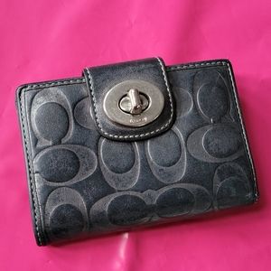 Coach Black Signature Turnlock Leather Wallet